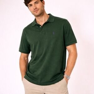2000s US Polo Classic Preppy Dark Green Collared Shirt Pony Logo Large Mens